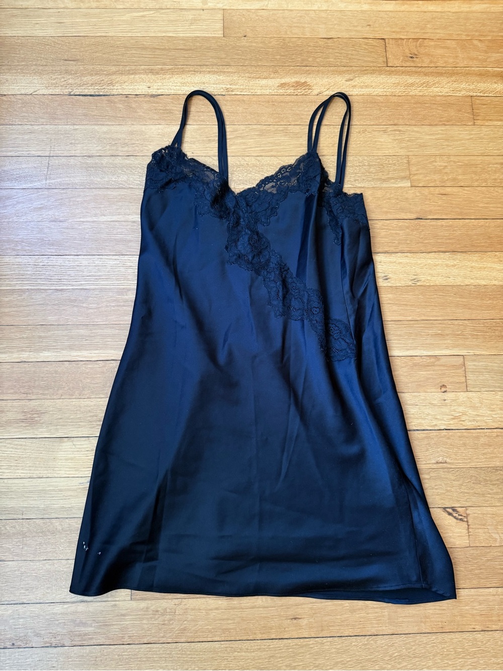 Ralph Lauren Black Satin Lace-Trim Slip